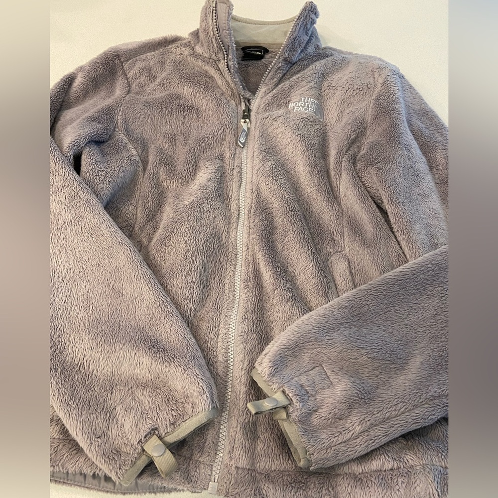 The North Face Jacket Zip Up Medium Gray Fleece Fuzzy Long Sleeve Sherpa Hiking